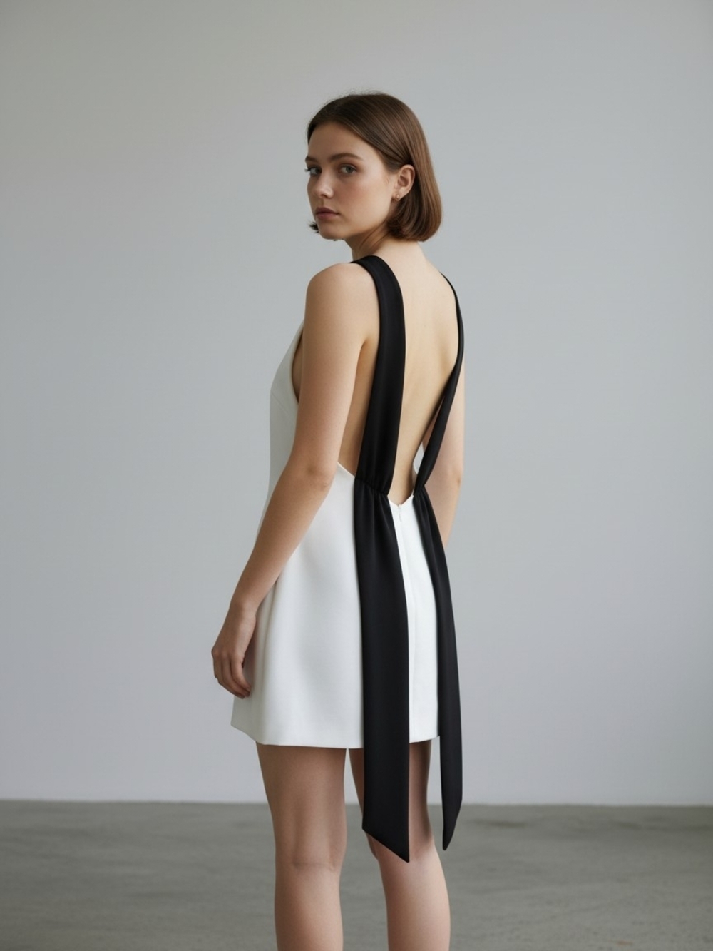 Zara Combination Short Dress White Backless Halter Neck Size US Small